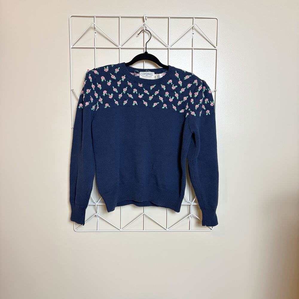 VTG Susan Bristol Y2K Women’s S/M Hand Embroidered Sweater Blue Pink Green
